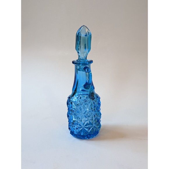 Vintage Peacock Blue Indiana Glass Miniature Cruet with Stopper Apothecary Jar - Picture 3 of 8